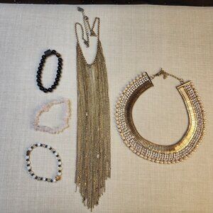 Jewelry bundle\lot gold crystals long layered tassel chain